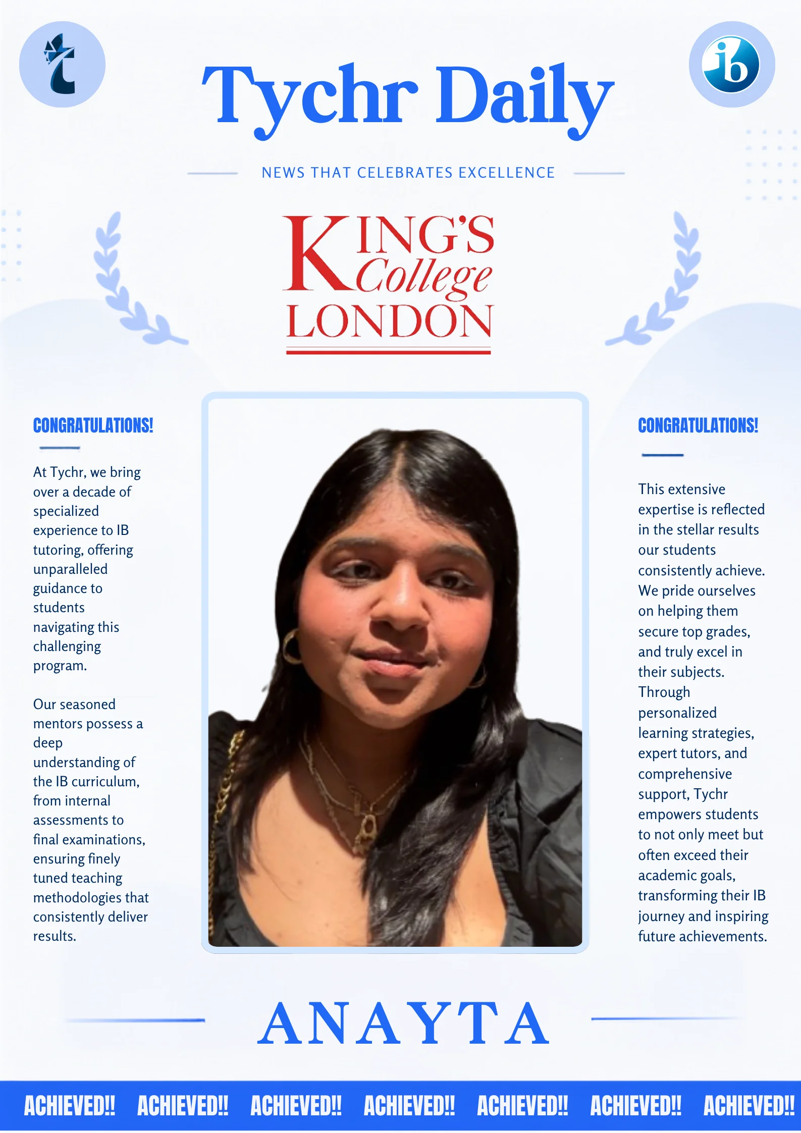 Student placed in a top university